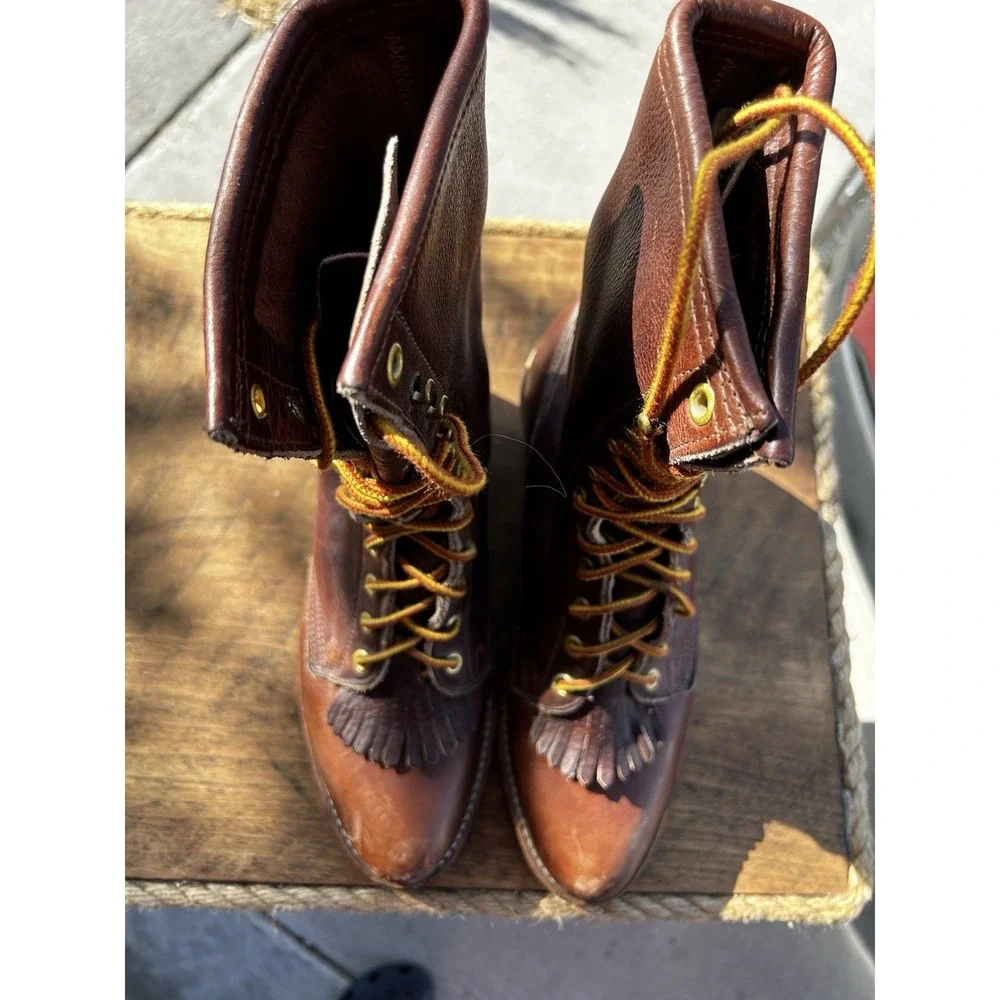 Vintage C Bar H Boot King Packer Boots Mens 7 D Brown Leather Lace Up Kiltie